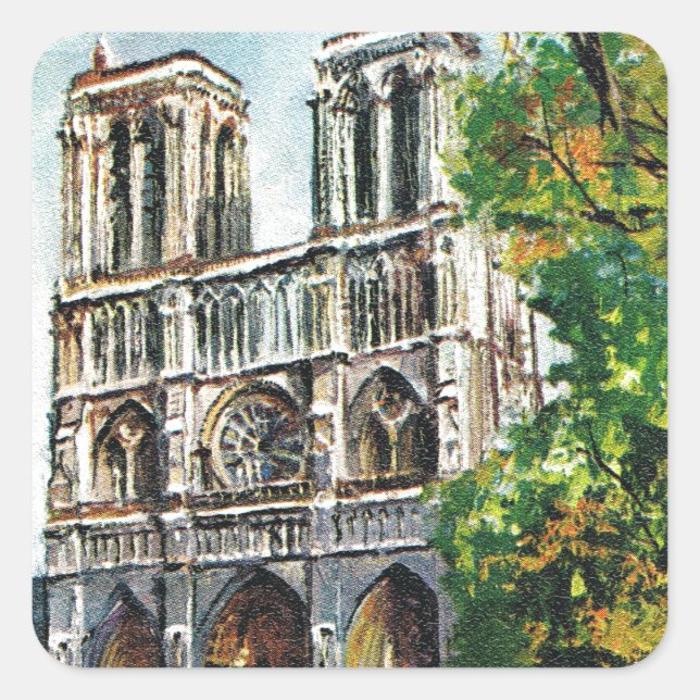 Adesivo Quadrado Vintage France, Notre Dame de Paris (Frente)