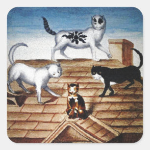 Adesivo Quadrado Vintage French Cats em um Telhado