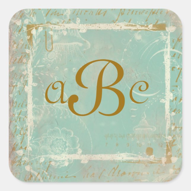 Adesivo Quadrado Vintage French Toile & Script Custom Stickers (Frente)