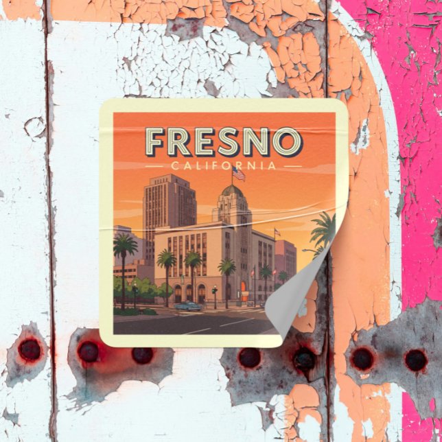 Adesivo Quadrado Vintage Fresno California (Criador carregado)