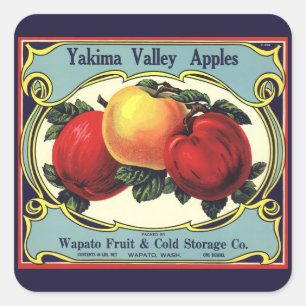 Adesivo Quadrado Vintage Fruta Rótulo Art Yakima Valley Apple