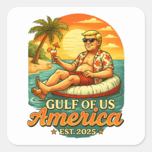 Adesivo Quadrado Vintage Funny Trump América Golfo 2025