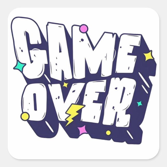 Adesivo Quadrado Vintage Gamer Sticker – Game Over   (Frente)