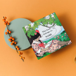 Adesivo Quadrado Vintage garota lendo prato do livro