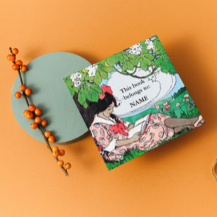 Adesivo Quadrado Vintage garota lendo prato do livro