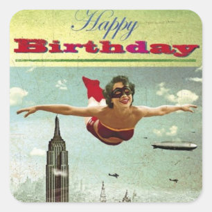 Adesivo Quadrado Vintage Garota Voando