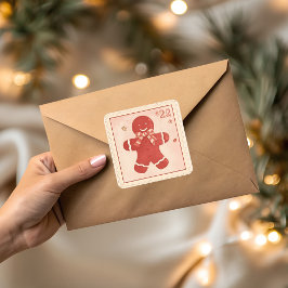Adesivo Quadrado Vintage Gingerbread Man Christmas 