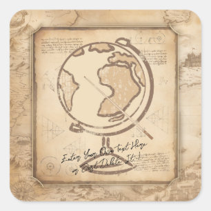 Adesivo Quadrado Vintage Globe. Presente do professor de Geografia 