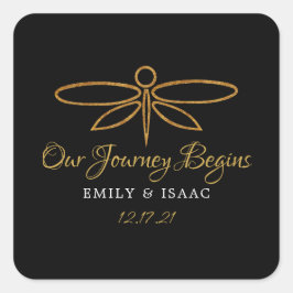 Adesivo Quadrado Vintage Gold Foil Dragonfly Casamento