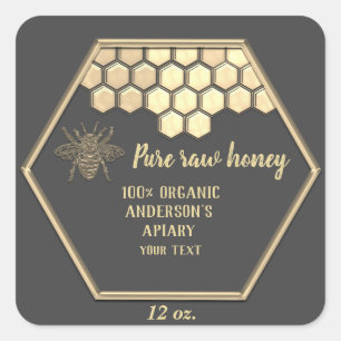 Adesivo Quadrado Vintage gold luxury abelha mel em favos