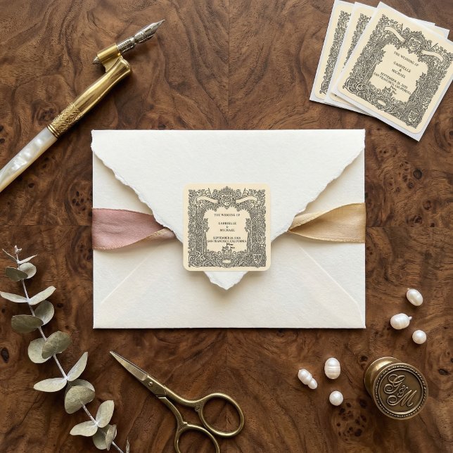 Adesivo Quadrado Vintage Gothic Arch Heraldic Crest Wedding  (Criador carregado)