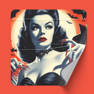 Adesivo Quadrado Vintage Gótico Vampira Mulher