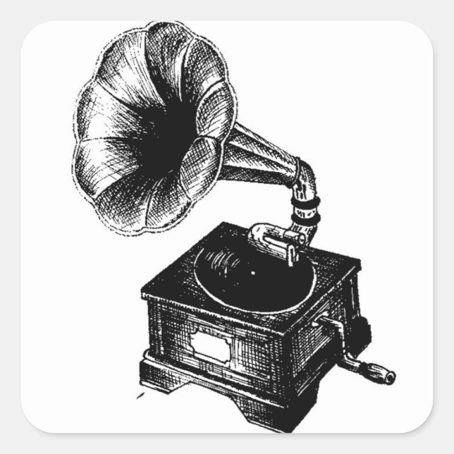 Adesivo Quadrado Vintage Gramophone (Frente)