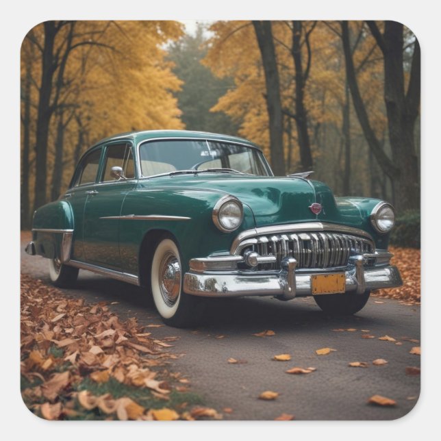 Adesivo Quadrado Vintage Green Car (Frente)