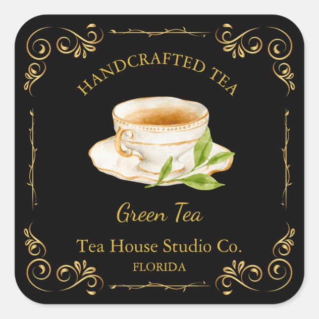 Adesivo Quadrado Vintage Green Tea Square Label (Frente)