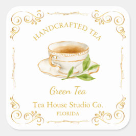 Adesivo Quadrado Vintage Green Tea Square Label