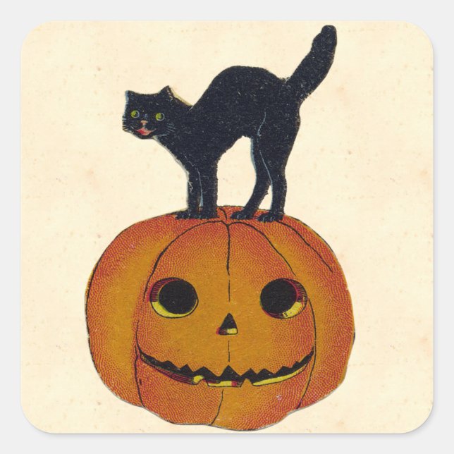 Adesivo Quadrado Vintage Halloween Cat (Frente)