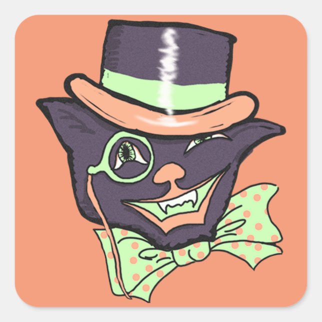 Adesivo Quadrado Vintage Halloween Cat Stickers (Frente)