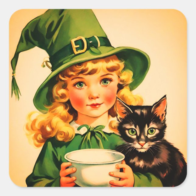 Adesivo Quadrado vintage Halloween cutie no7 (Frente)