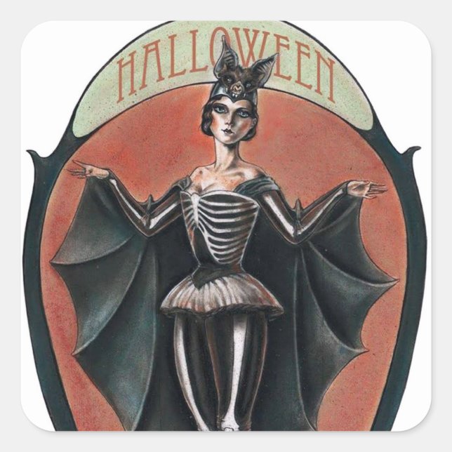 Adesivo Quadrado Vintage Halloween é mulher de vintage (Frente)