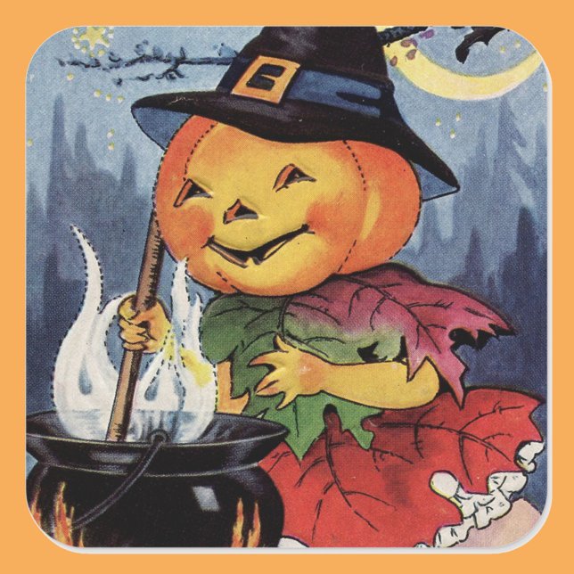 Adesivo Quadrado Vintage Halloween Pumpkin Witch Square Sticker (Criador carregado)