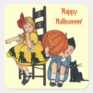 Adesivo Quadrado Vintage Halloween Scense