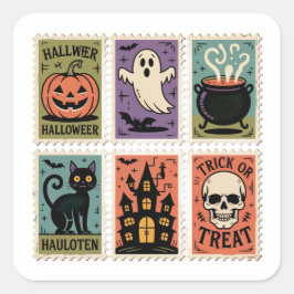 Adesivo Quadrado Vintage Halloween Spooky Stamps Sticker Sheet
