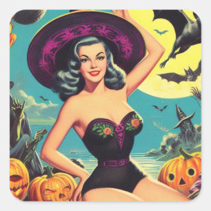 Adesivo Quadrado Vintage Halloween Witeen Pin Up