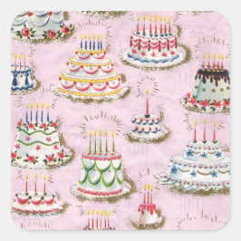 Adesivo Quadrado Vintage Happy Birthday Cakes