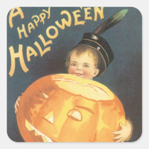 Adesivo Quadrado Vintage Happy Halloween por Ellen Clapsaddle