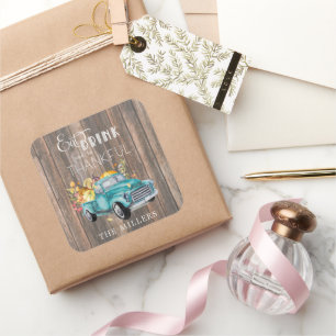 Adesivo Quadrado Vintage Harvest Truck   Vinheta de Ação de Graças