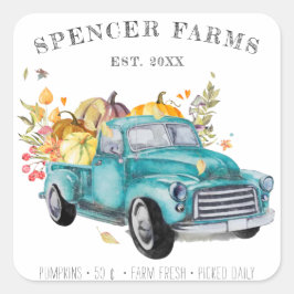 Adesivo Quadrado Vintage Harvest Truck | Vinheta de Ação de Graças