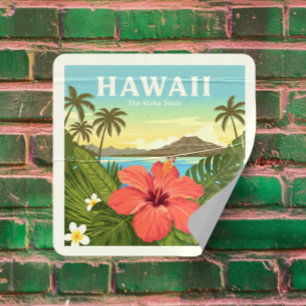 Adesivo Quadrado Vintage Hawaii
