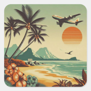 Adesivo Quadrado Vintage Hawaii/Tropical