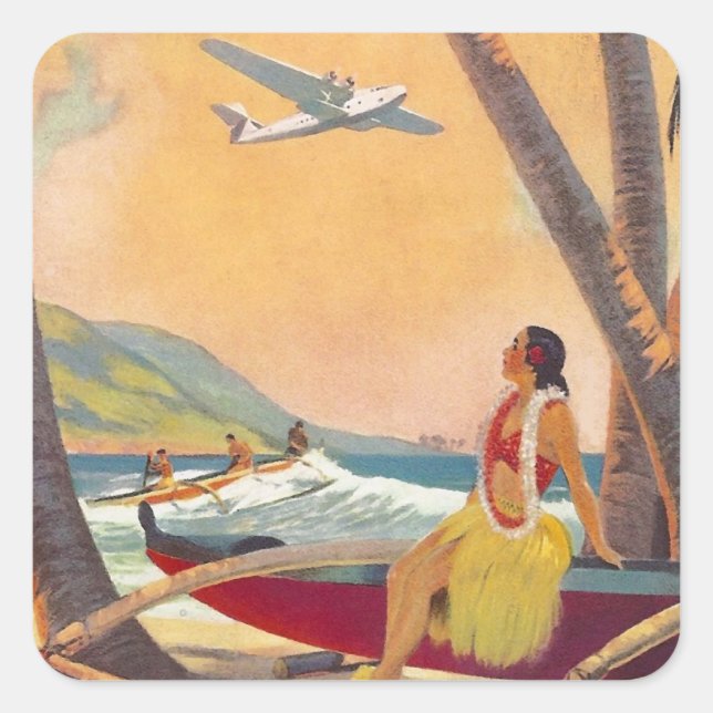 Adesivo Quadrado Vintage Hawaii Viagem (Frente)