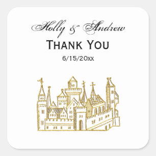 Adesivo Quadrado Vintage Heraldic Castle #2 Crest Faux Dourado