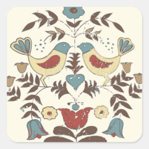 Adesivo Quadrado Vintage Hex Sinal Amish Pássaro