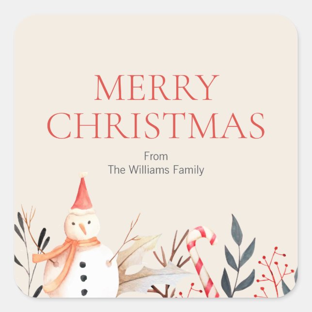 Adesivo Quadrado Vintage Holiday Snowman Natal (Frente)