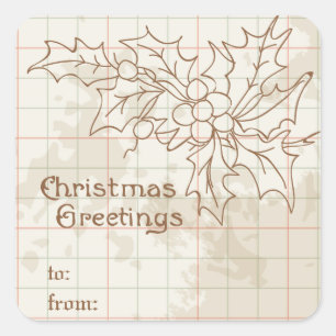 Adesivo Quadrado Vintage Holly e Berries - Vinheta de Natal Persona