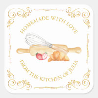 Vintage Homemade With Love Square Label White