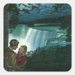 Adesivo Quadrado Vintage Honeymoon Love, Newlyweets em Niagara Fall