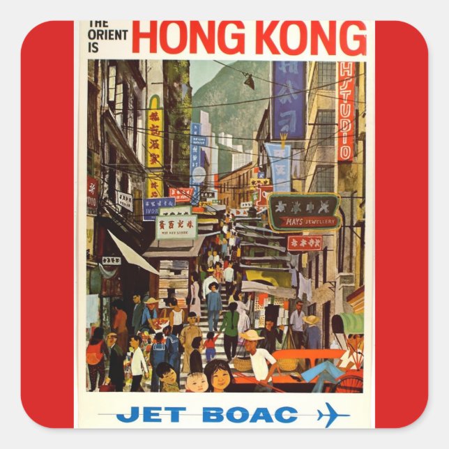 Adesivo Quadrado Vintage Hong Kong Airline Viagem Advertisement (Frente)