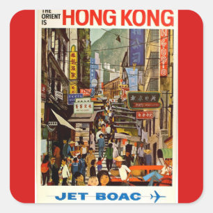 Adesivo Quadrado Vintage Hong Kong Airline Viagem Advertisement