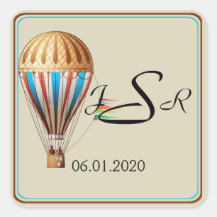 Adesivo Quadrado Vintage Hot Air Balloon Monogramas Sticker
