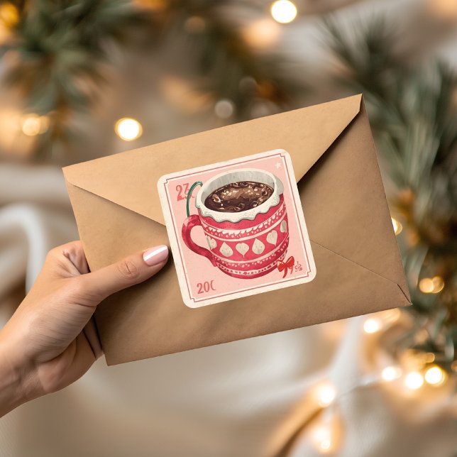 Adesivo Quadrado Vintage Hot Cocoa Christmas (Criador carregado)