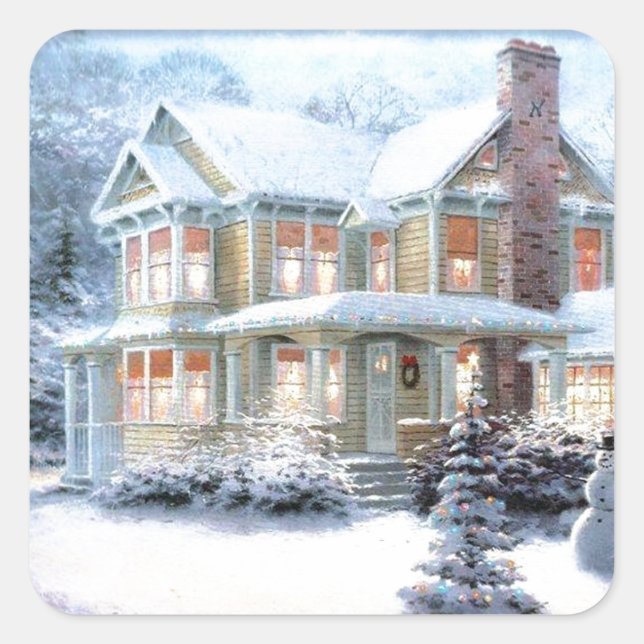 Adesivo Quadrado Vintage House In Winter (Frente)