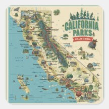 Vintage Illustrated California Parks Map Art
