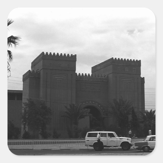 Adesivo Quadrado Vintage Iraque, Bagdade, museu 1970 (Frente)