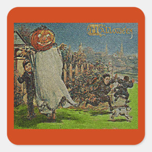Adesivo Quadrado Vintage Jack o'Lantern Scarecrow e Boys