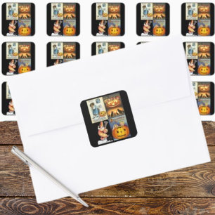 Adesivo Quadrado Vintage Jack o'Lanterna com Crianças Montagem